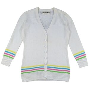 Vintage St John Knit Cardigan Sweater Womens Medium Ivory 70s Colorful‎ Striped